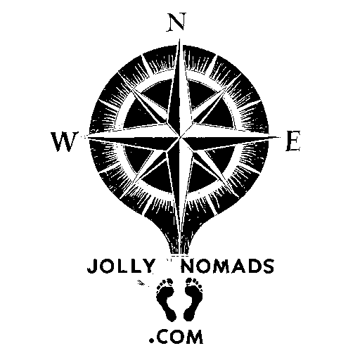 Jolly Nomads .com Logo of a compass shaped as a hot air balloon with footprints as the basket.